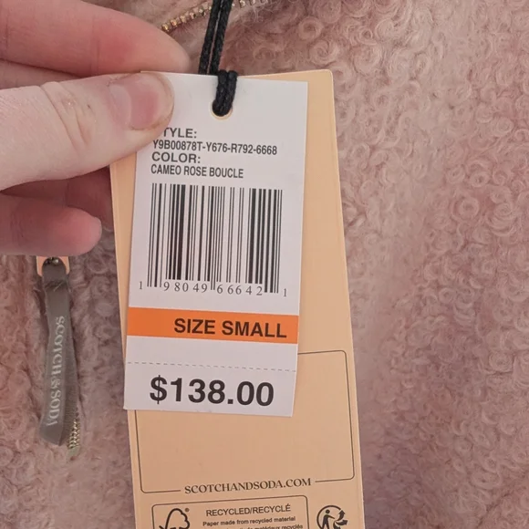 NWT Scotch & Soda Soft Pink Fleece Jacket/Sweater Pullover - Picture 4 of 7